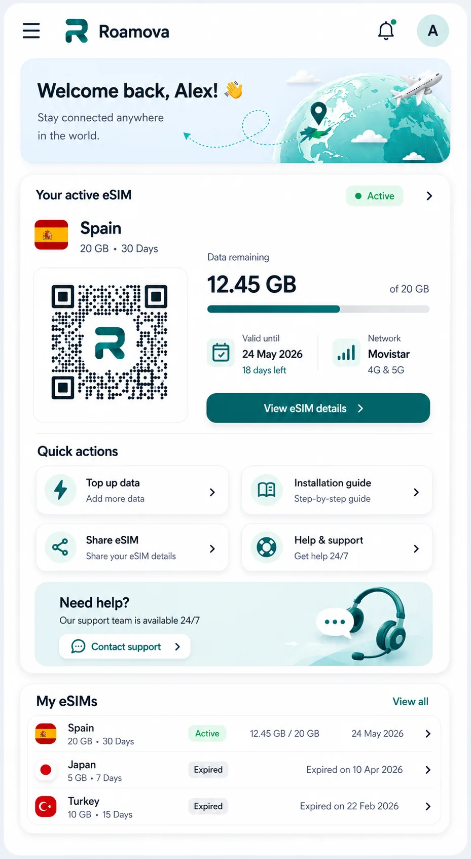 Roamavo mobile dashboard preview